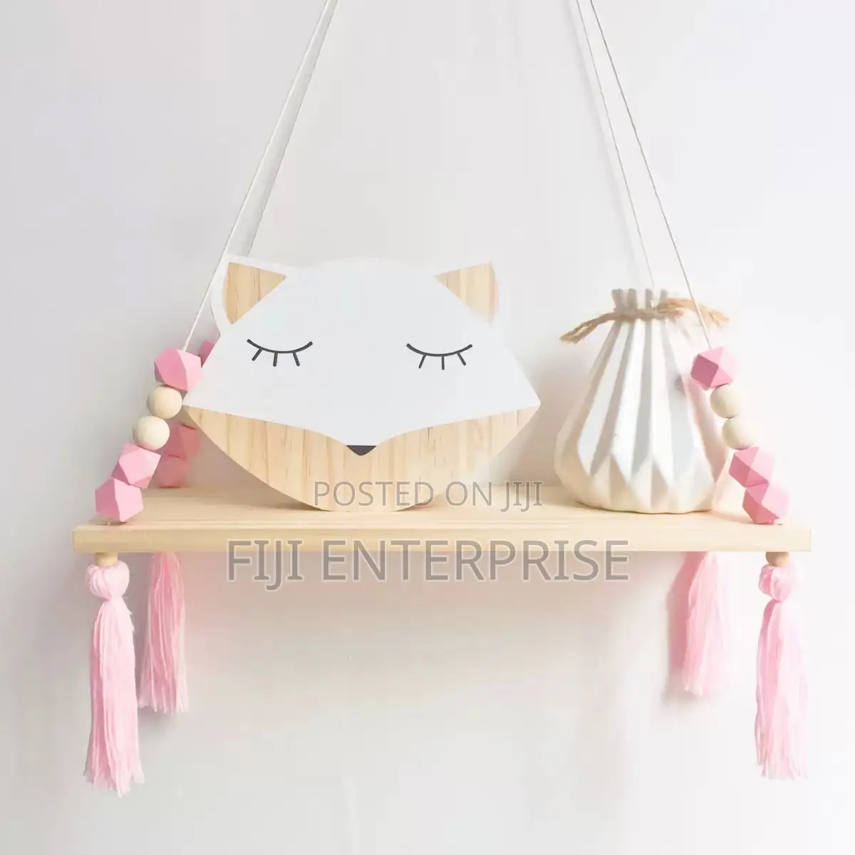 Boho Wooden Rope Hanging Shelf With Tassel Bead Décor – Wall Swing