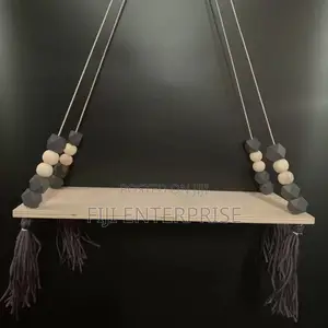 Boho Wooden Rope Hanging Shelf With Tassel Bead Décor – Wall Swing