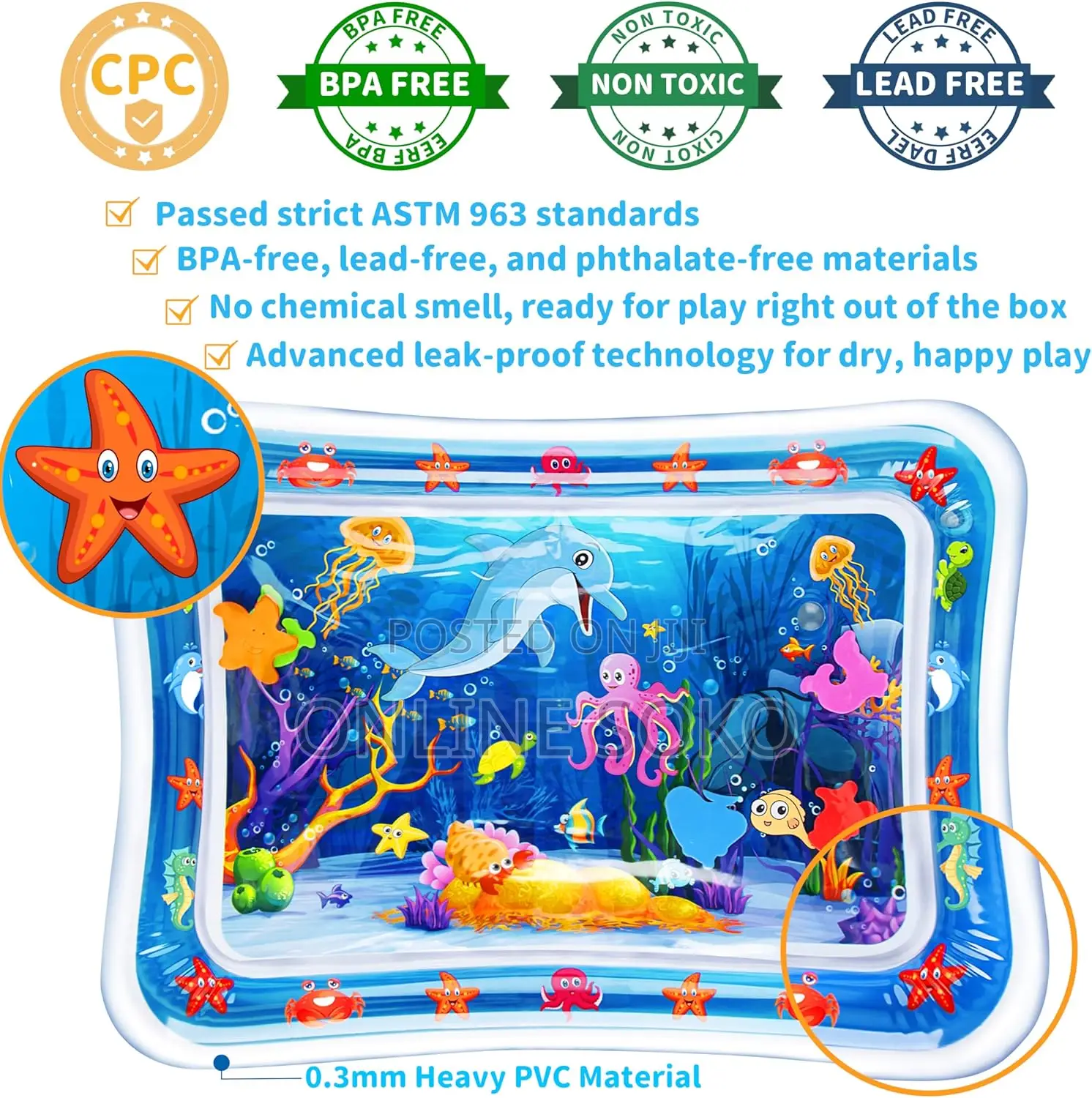 Inflatable Baby Tummy Time Water Activity Play Mat-Infants 3-24 Months