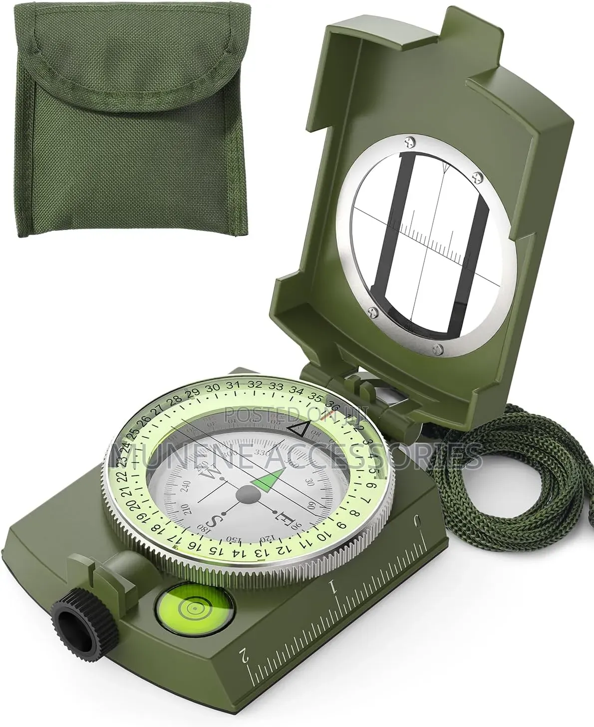 Military Lensatic Sighting Compass Waterproof Shakeproof, Army Green