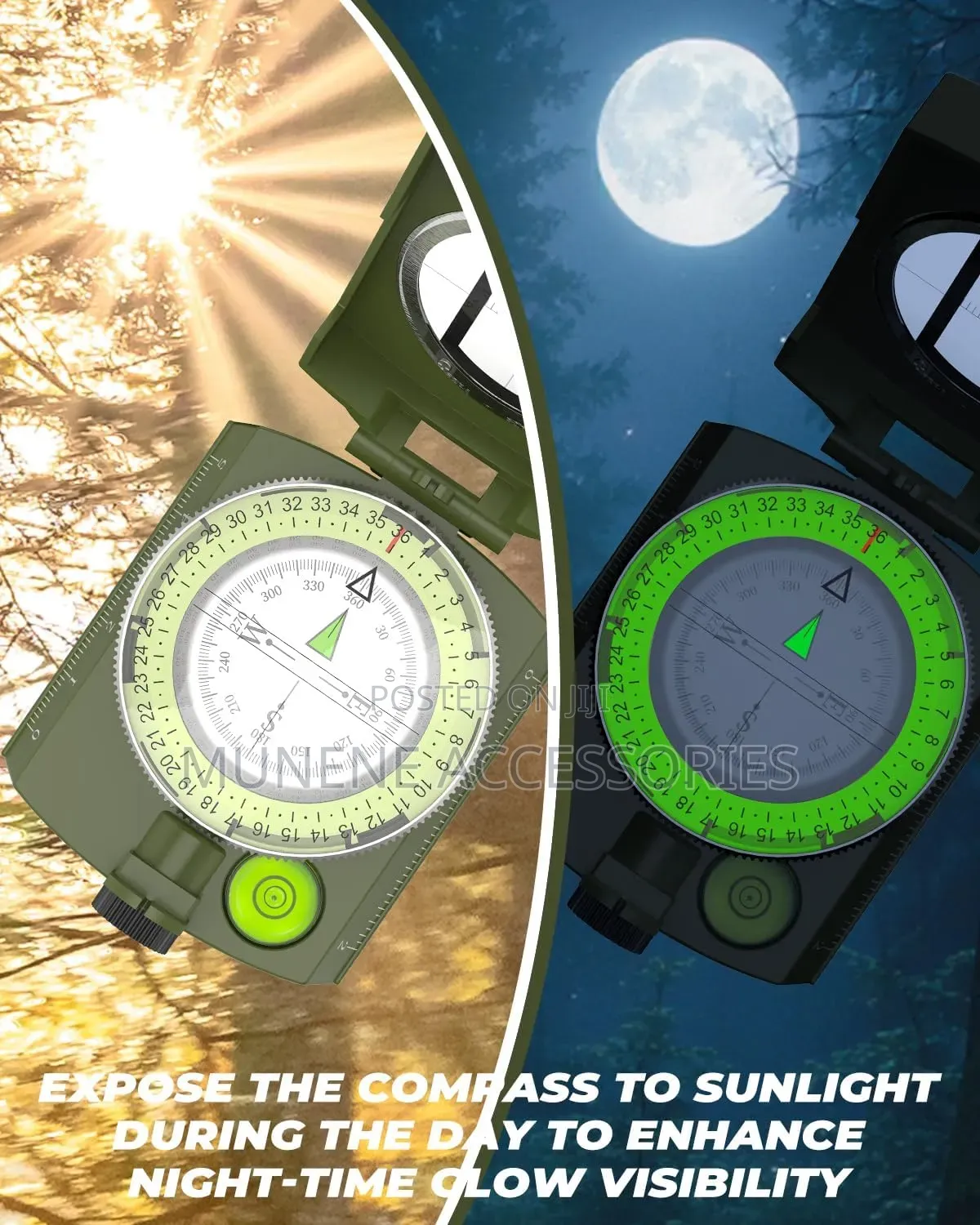 Military Lensatic Sighting Compass Waterproof Shakeproof, Army Green