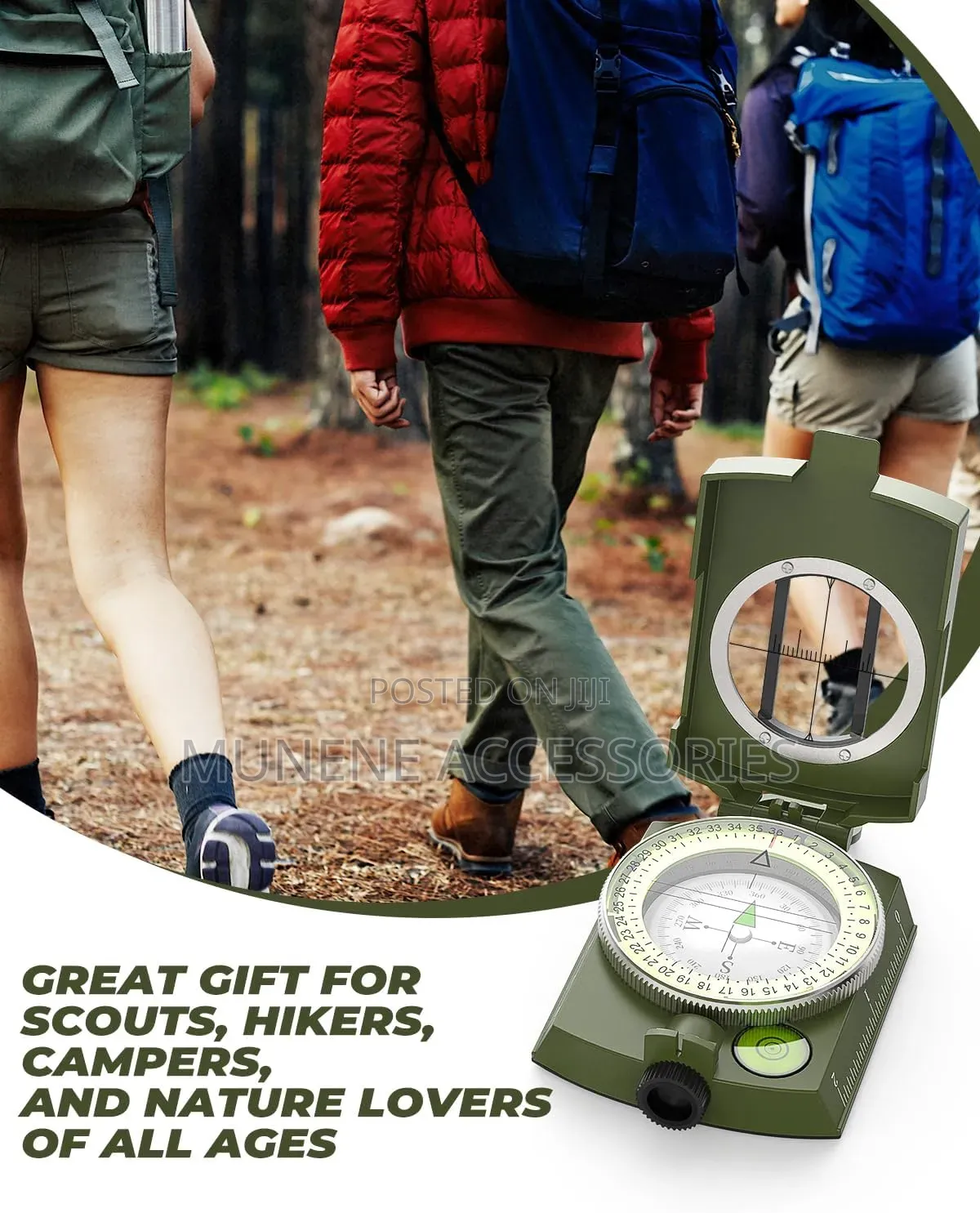 Military Lensatic Sighting Compass Waterproof Shakeproof, Army Green