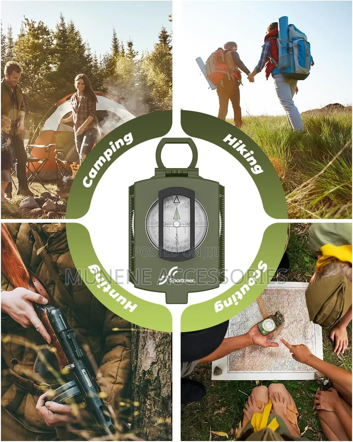 Military Lensatic Sighting Compass Waterproof Shakeproof, Army Green