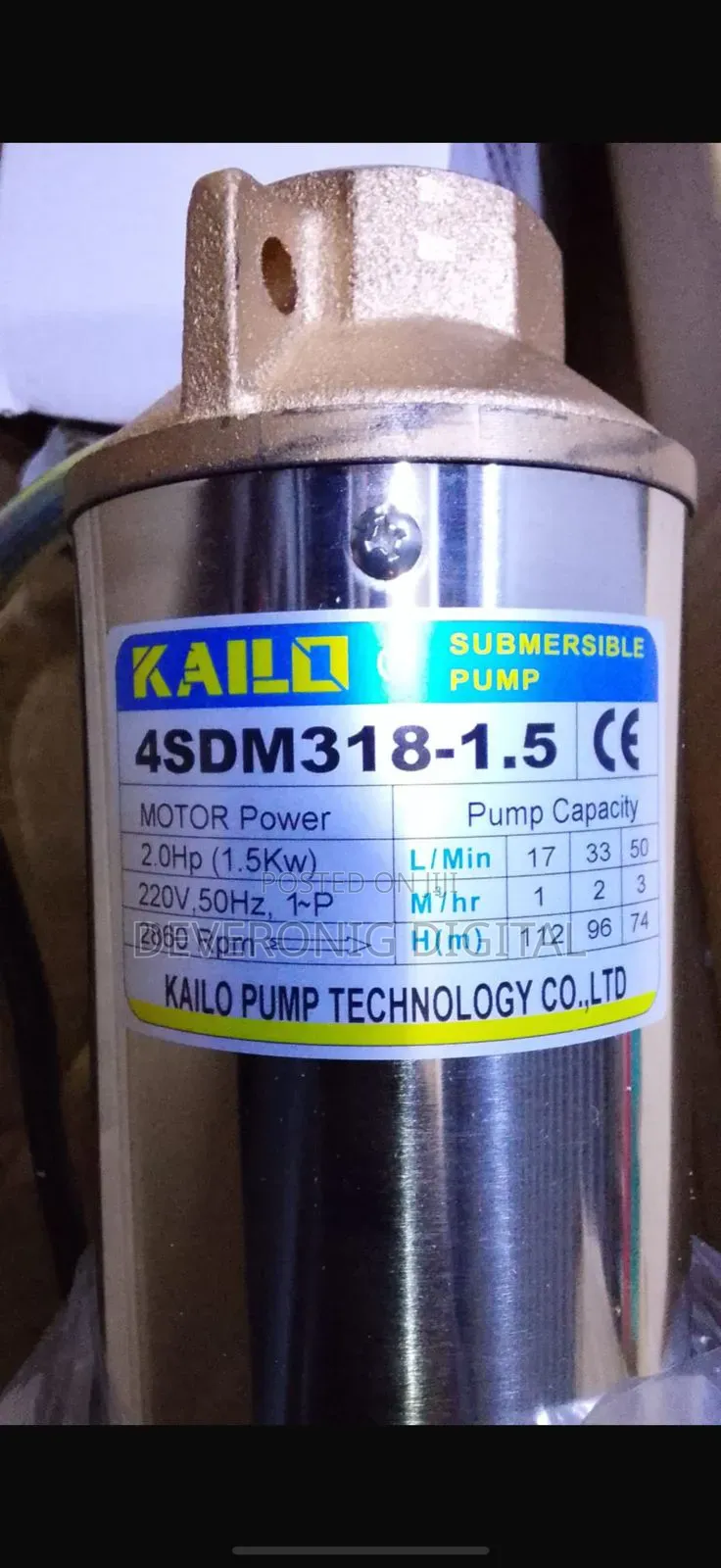 Kailo Submersible Water Pump 4sdm318 -1. 5 2 Hp