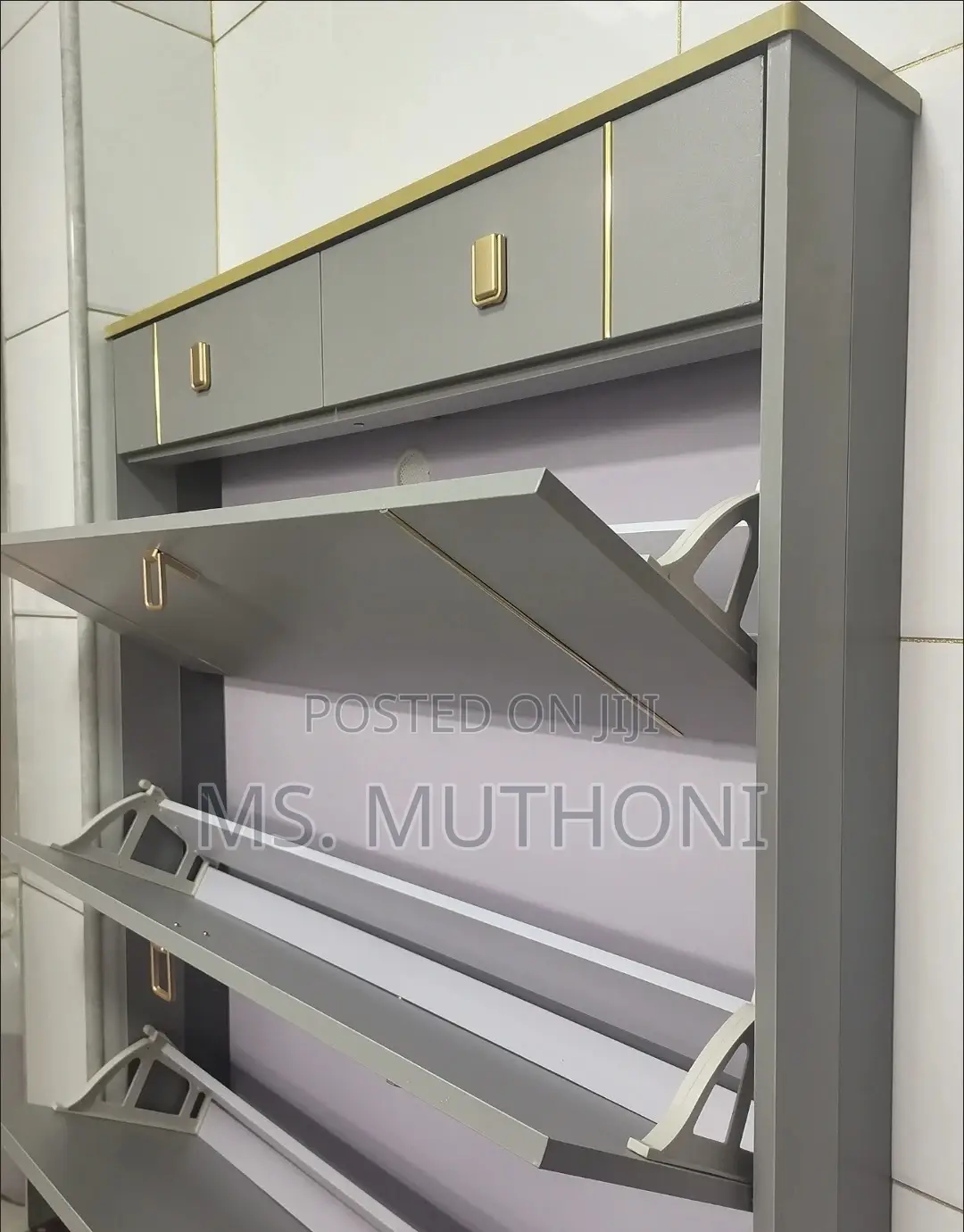 Thin Gray, Freestanding Bucket Flip Shoe Cabinet (Diy)