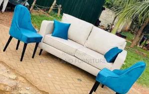 4 Seater Blue and White Sofa Set