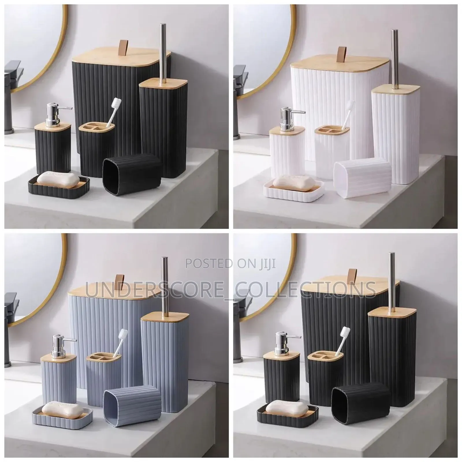 6 in Luxury Bathroom Accessories Set With Bamboo Lid