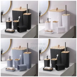 6 in Luxury Bathroom Accessories Set With Bamboo Lid