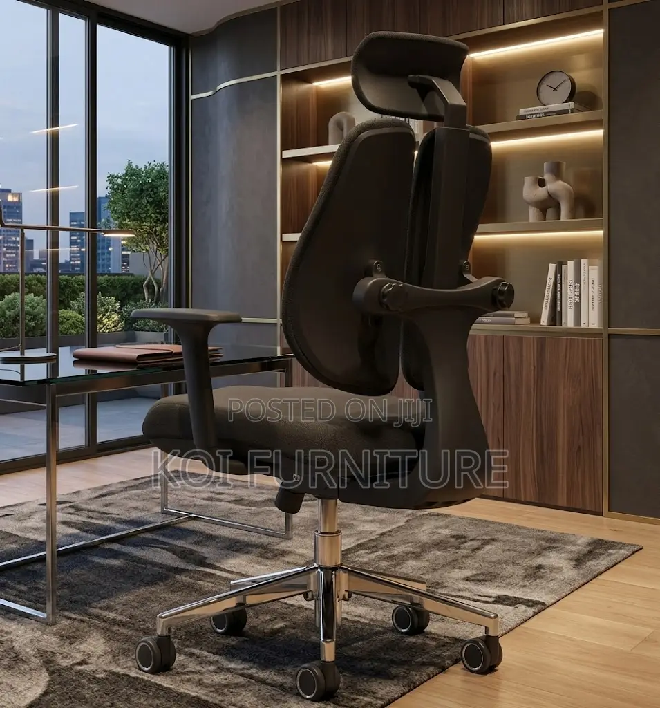 Office Chairs; Black Fabricated Orthopedic Dual Backrest Office Chairs