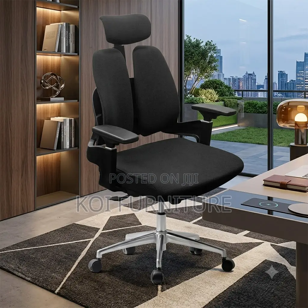 Office Chairs; Black Fabricated Orthopedic Dual Backrest Office Chairs