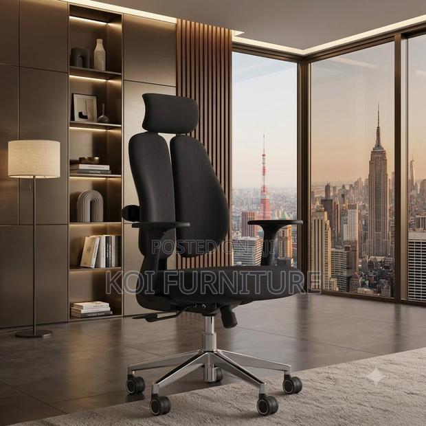 Office Chairs; Black Fabricated Orthopedic Dual Backrest Office Chairs - thumbnail 5