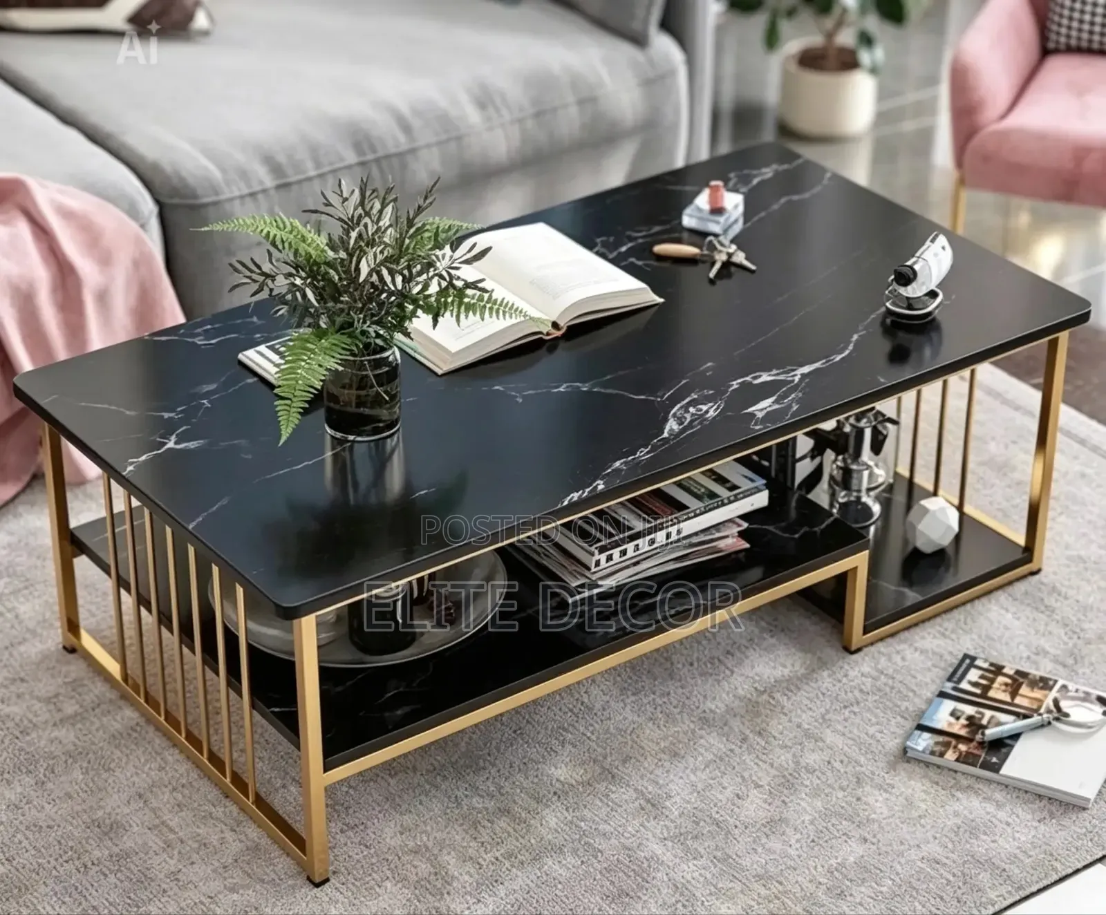 Executive Black Marble Coffee Table – Premium Luxury Finish