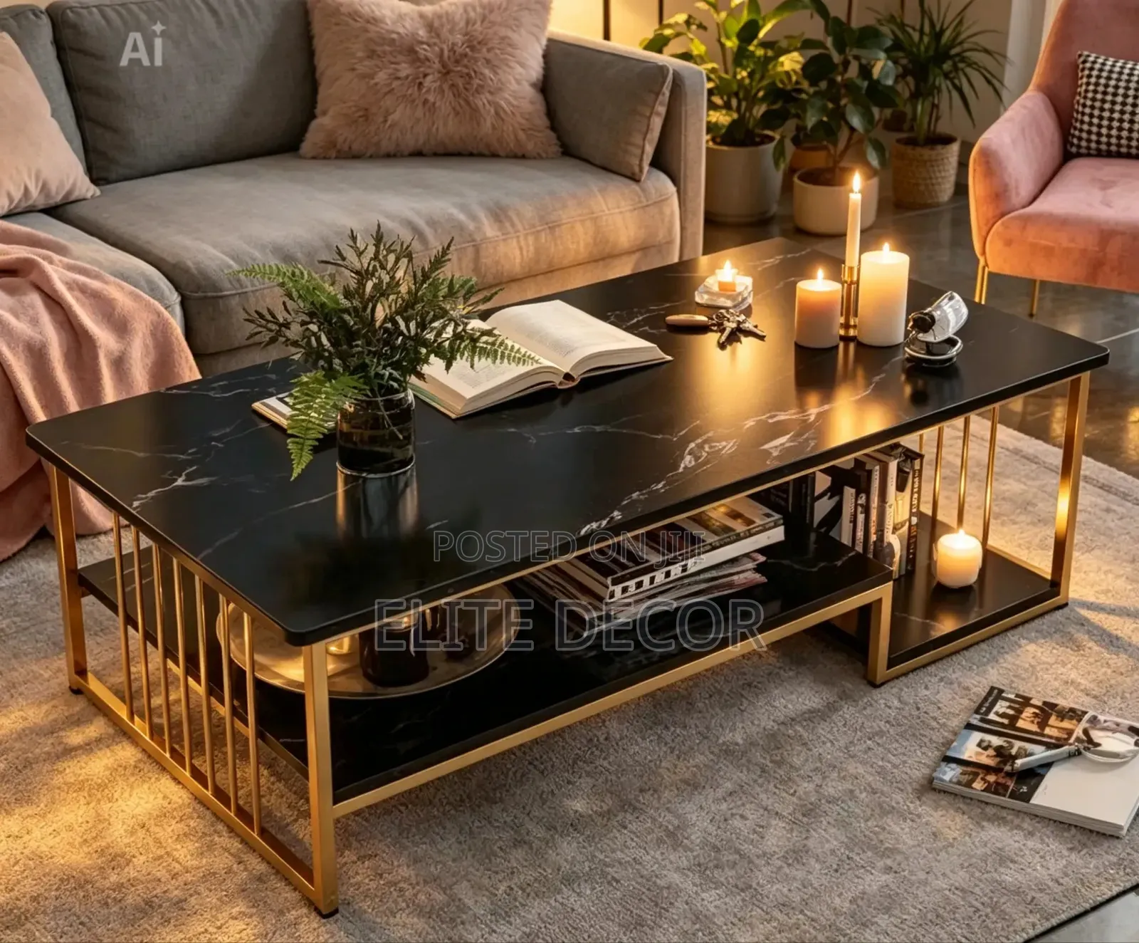 Executive Black Marble Coffee Table – Premium Luxury Finish