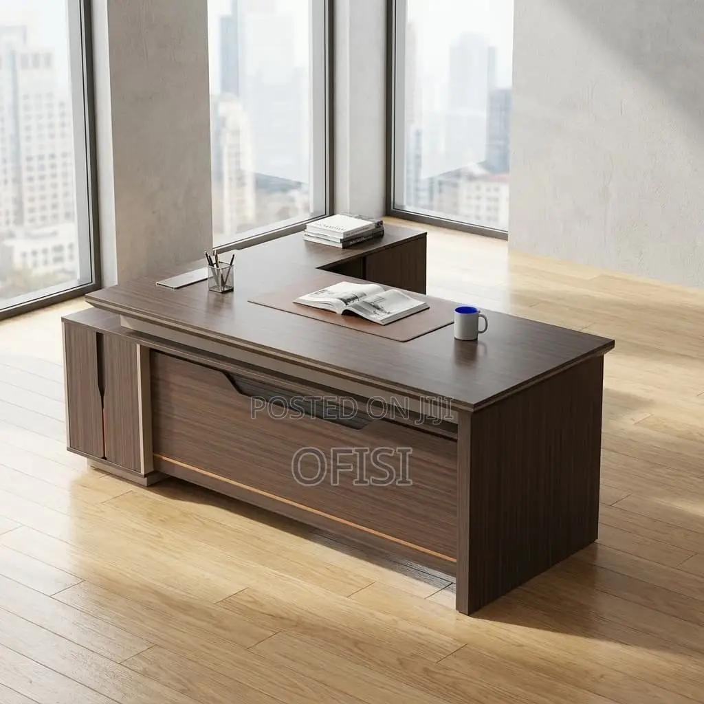Office Desk; Modern Executive Office Desk With Side Cabinet
