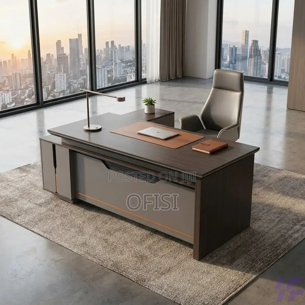 Office Desk; Modern Executive Office Desk With Side Cabinet