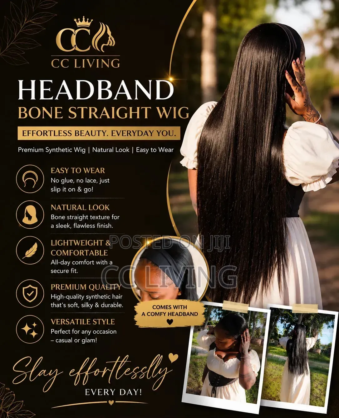 Bone Straight Headband Wig