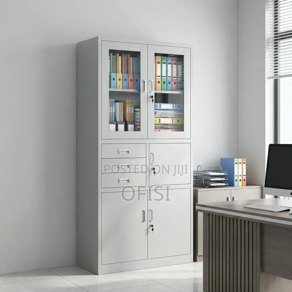 Office Cabinet; Half Glass Metallic Safe Cabinet