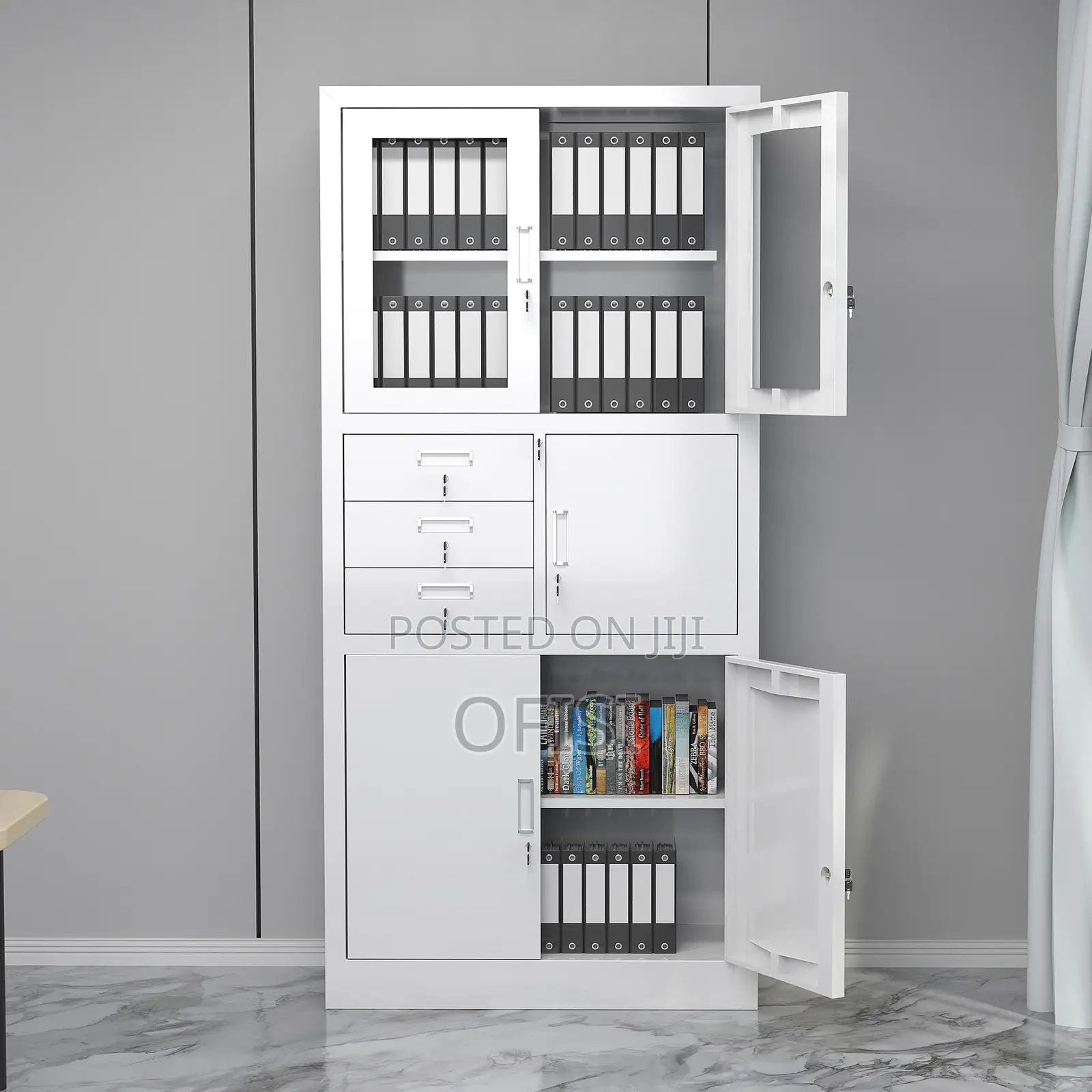 Office Cabinet; Half Glass Metallic Safe Cabinet