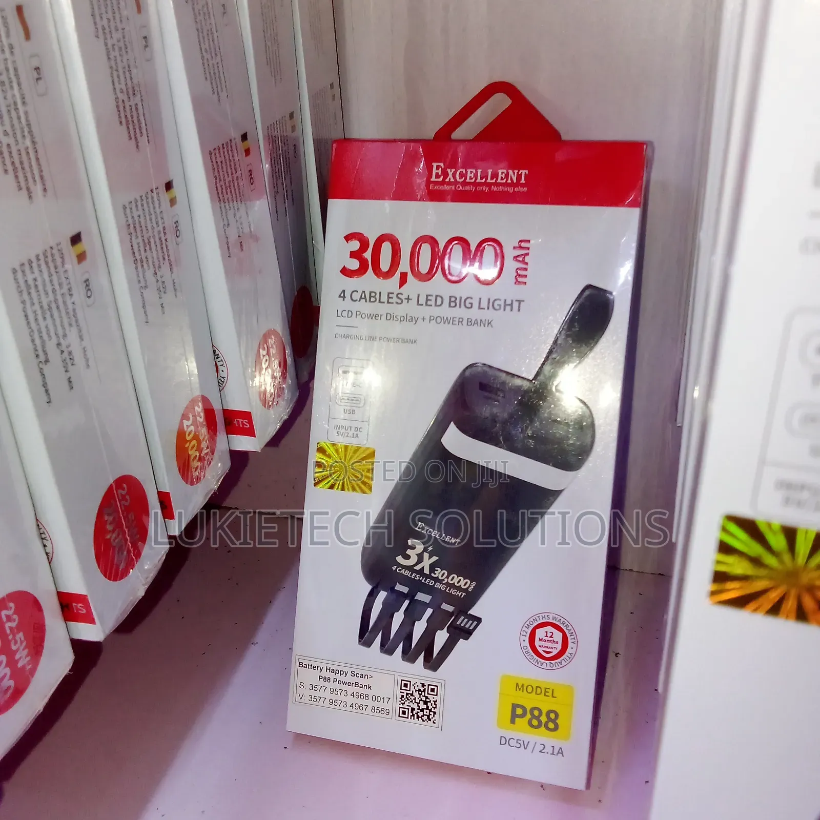 30000mah Excellent Powerbank 4 Cables,Led Big Light Input 5v/2.1a