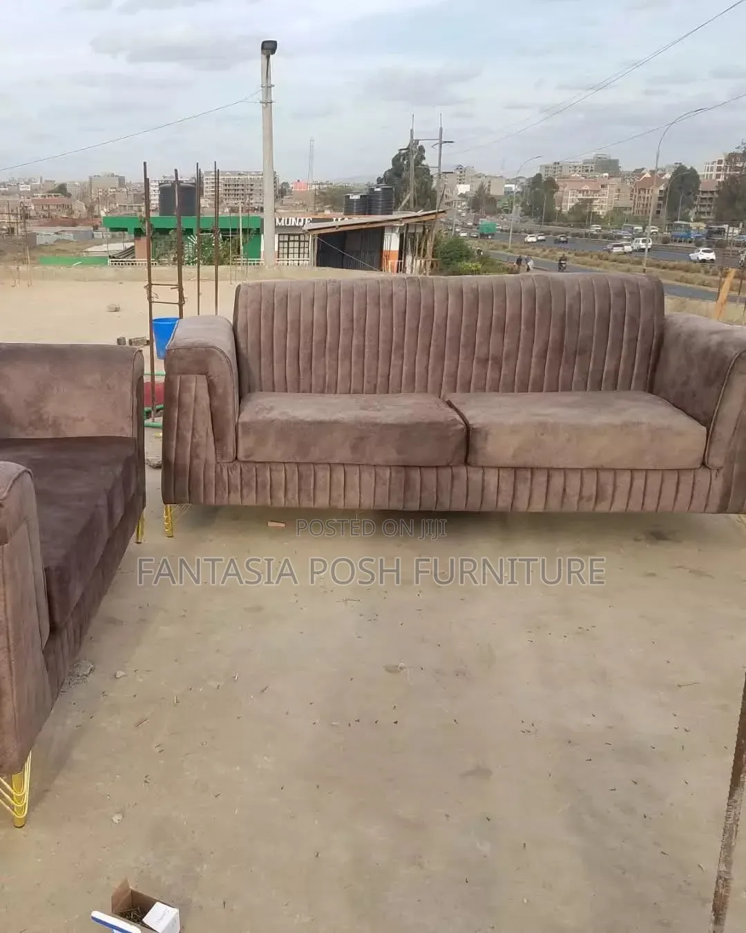 Brown 3 Seater Modern Sofa