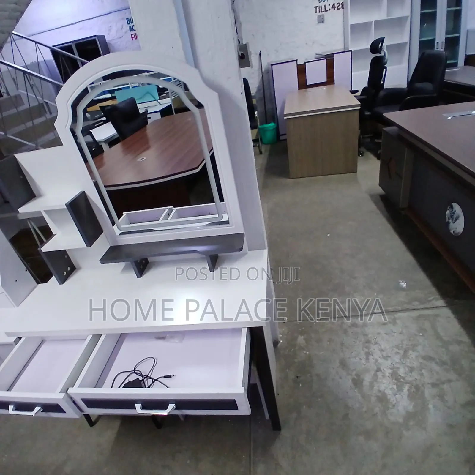 Vanity Table: White and Grey Dressing Table With Led Mirror