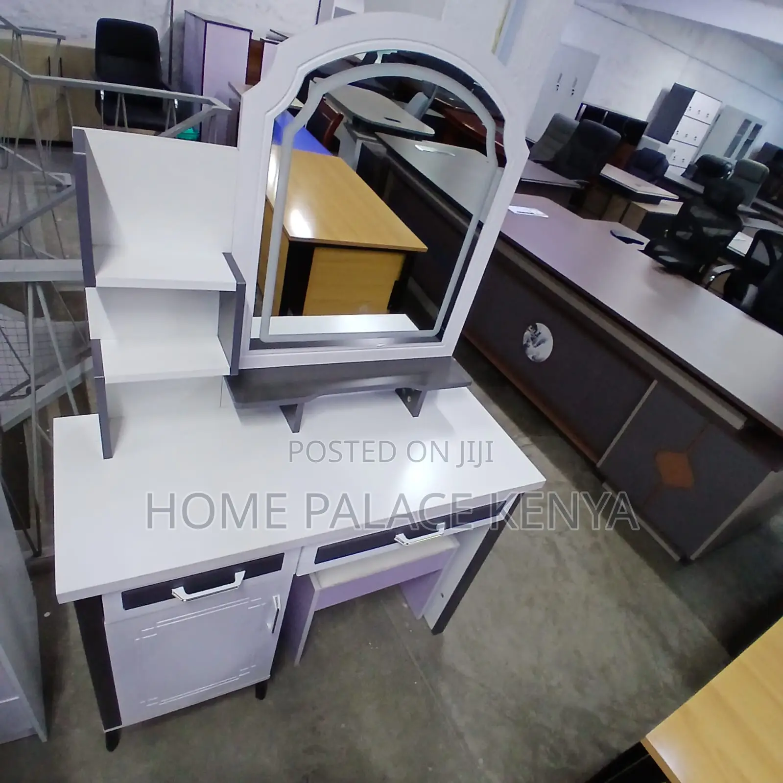 Vanity Table: White and Grey Dressing Table With Led Mirror