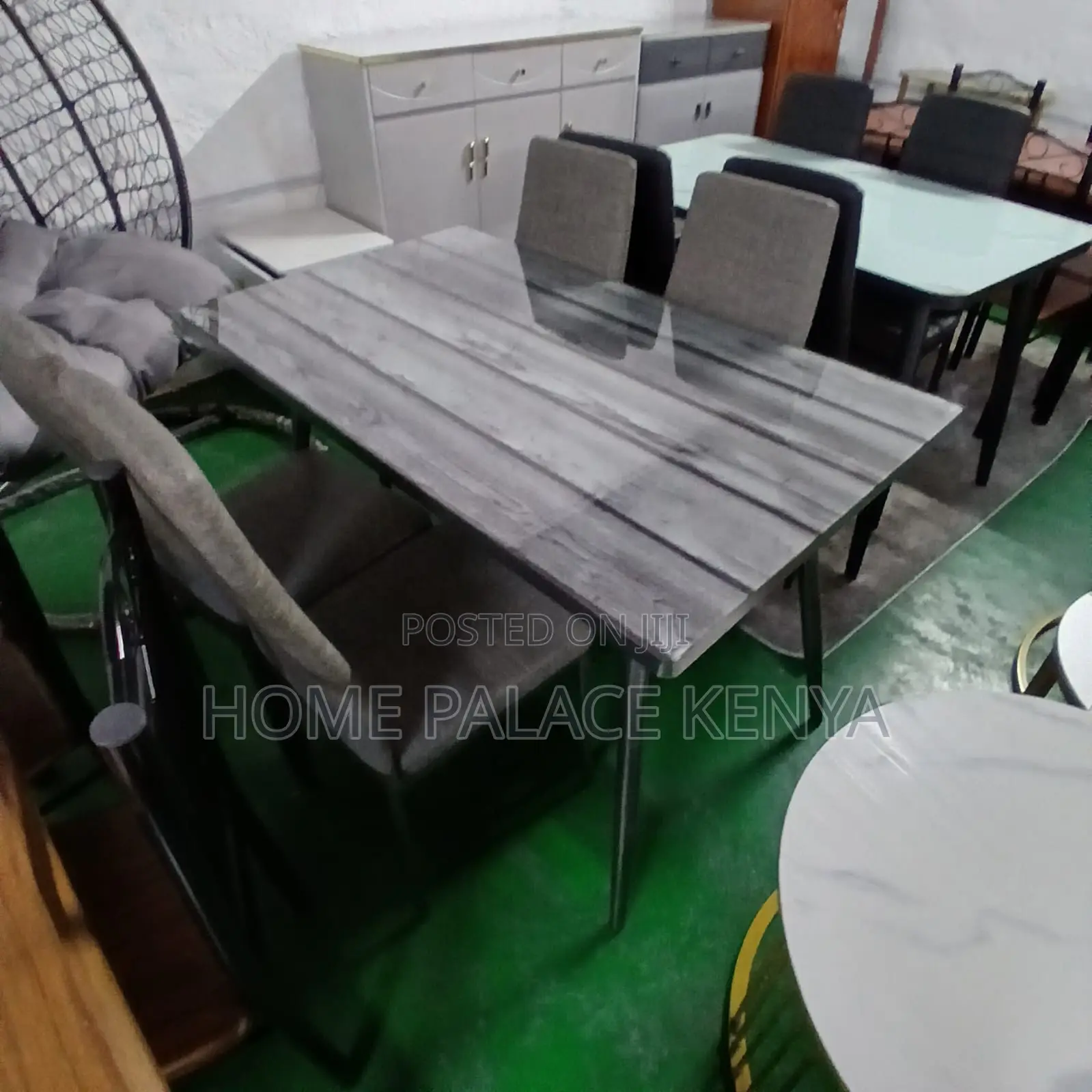 Dining Set: Gray Leather 4 Seater Dining Set
