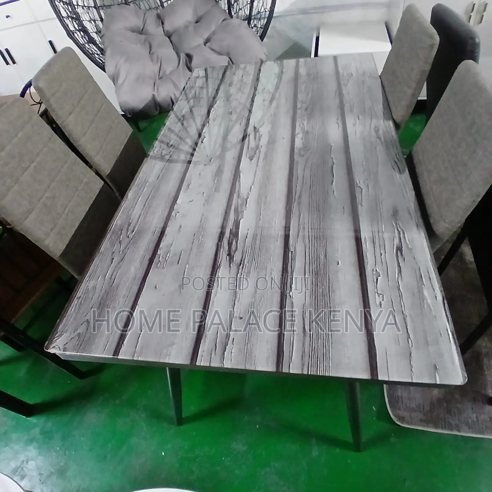 Dining Set: Gray Leather 4 Seater Dining Set