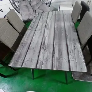 Dining Set: Gray Leather 4 Seater Dining Set