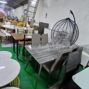 Dining Set: Gray Leather 4 Seater Dining Set