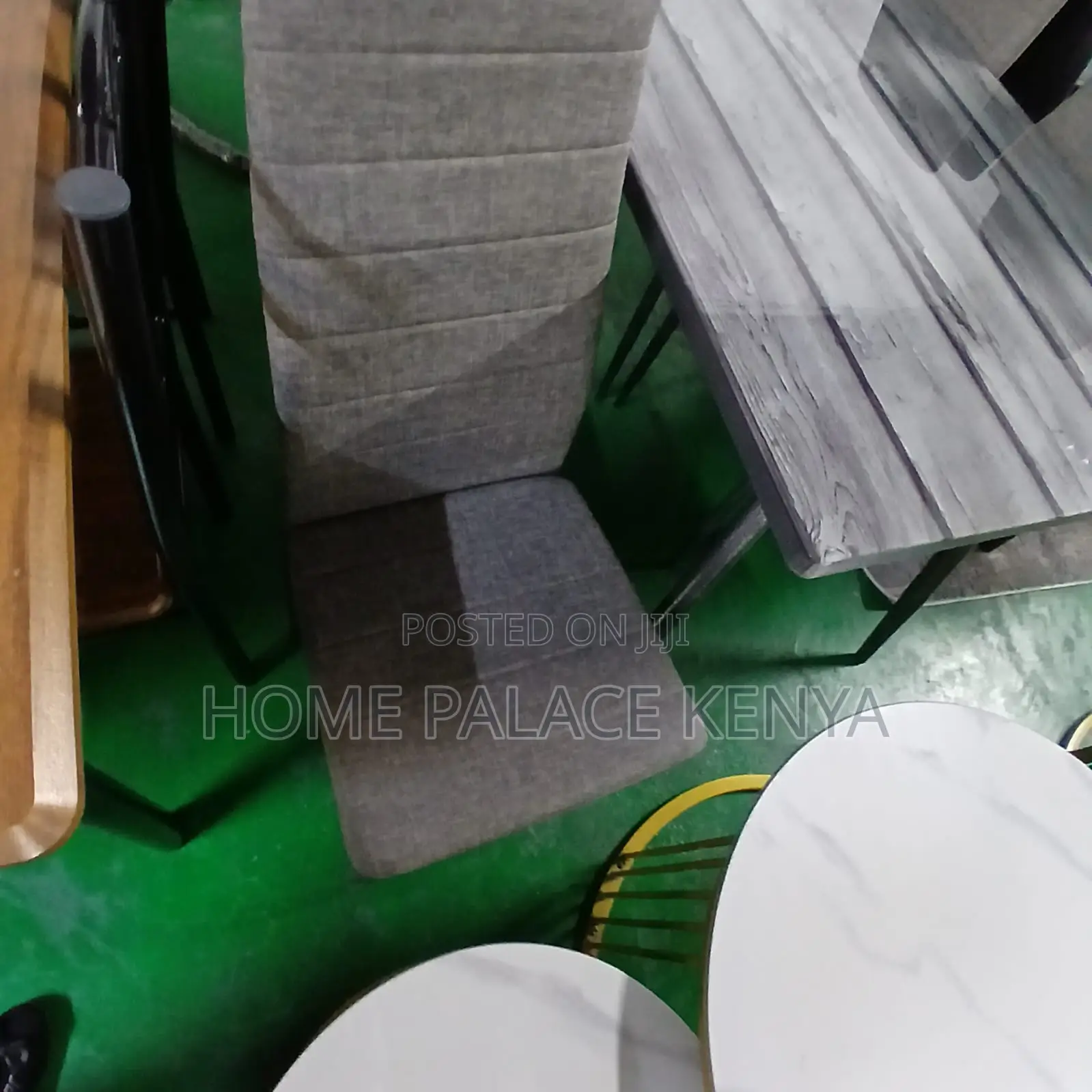 Dining Set: Gray Leather 4 Seater Dining Set