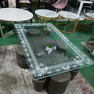 Coffee Table: Long Coffee Table With 4 Leather Stools