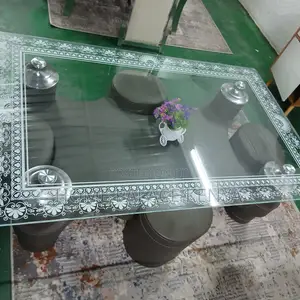 Coffee Table: Long Coffee Table With 4 Leather Stools