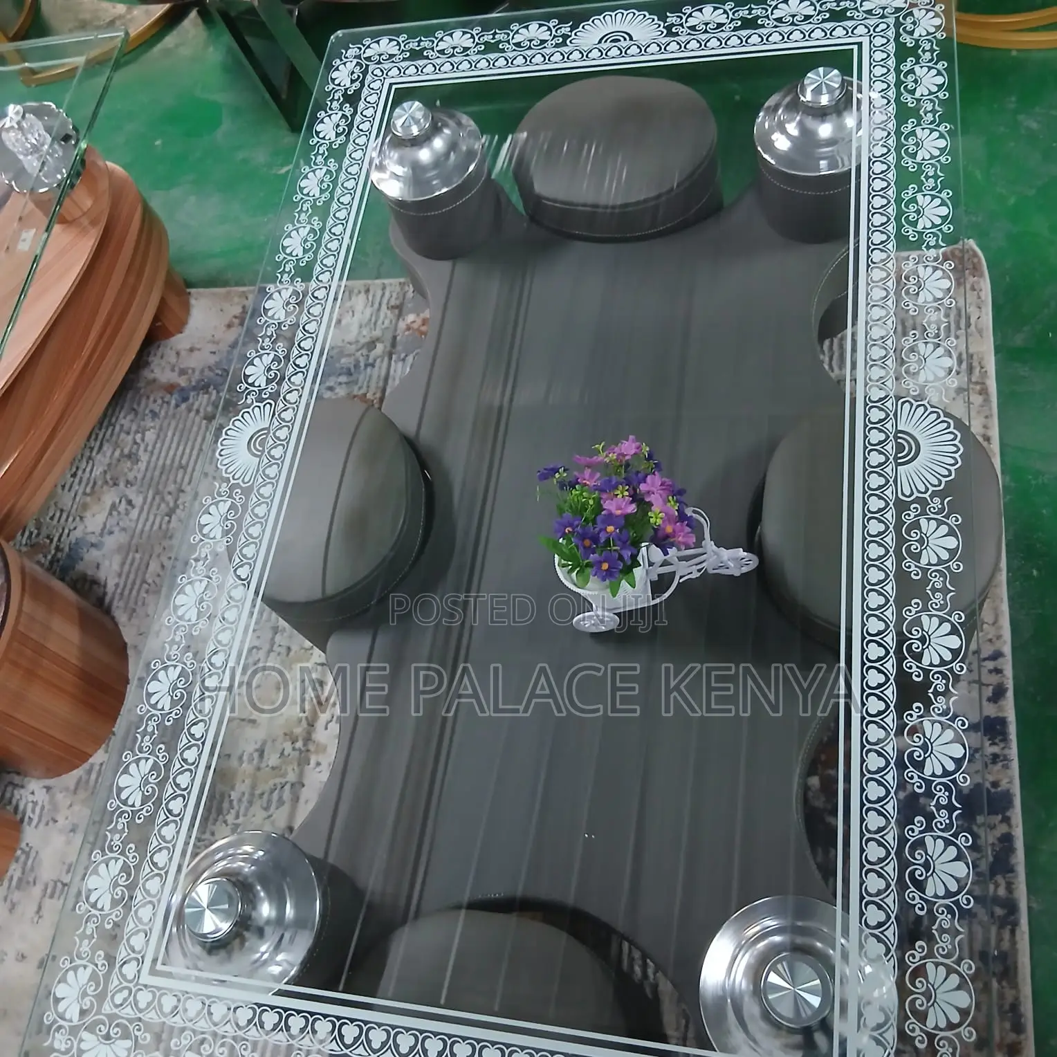 Coffee Table: Long Coffee Table With 4 Leather Stools
