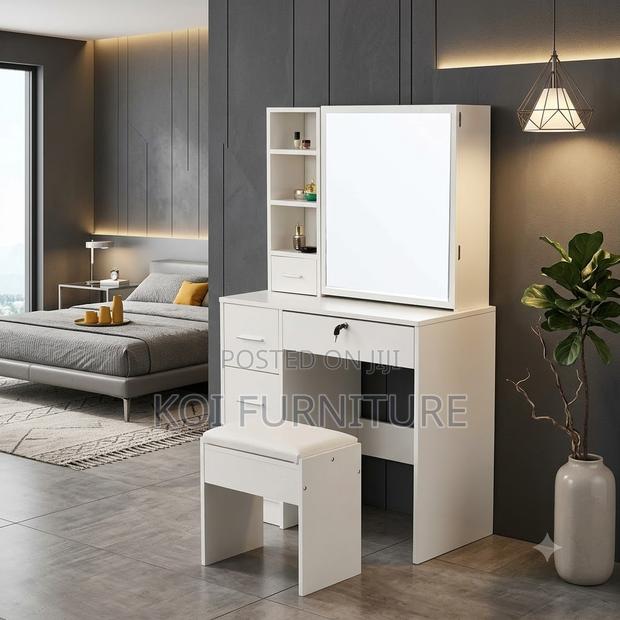 Dressers; White Bedroom Vanity Table Set - thumbnail 4