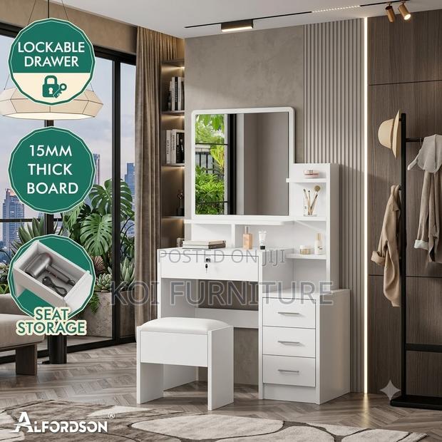 Dressers; White Bedroom Vanity Table Set - thumbnail 5