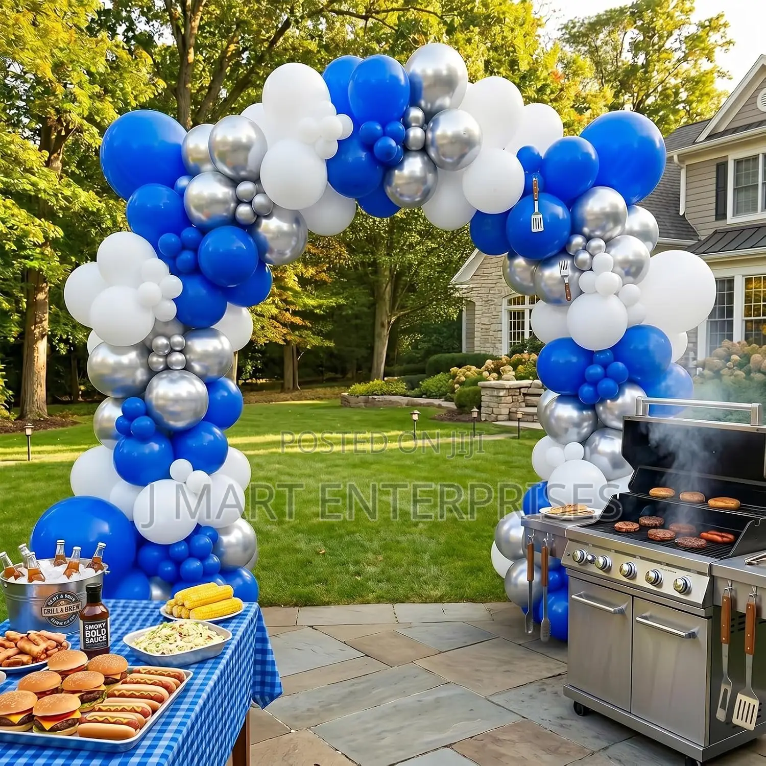 Royal Blue Silver White Balloon Garland