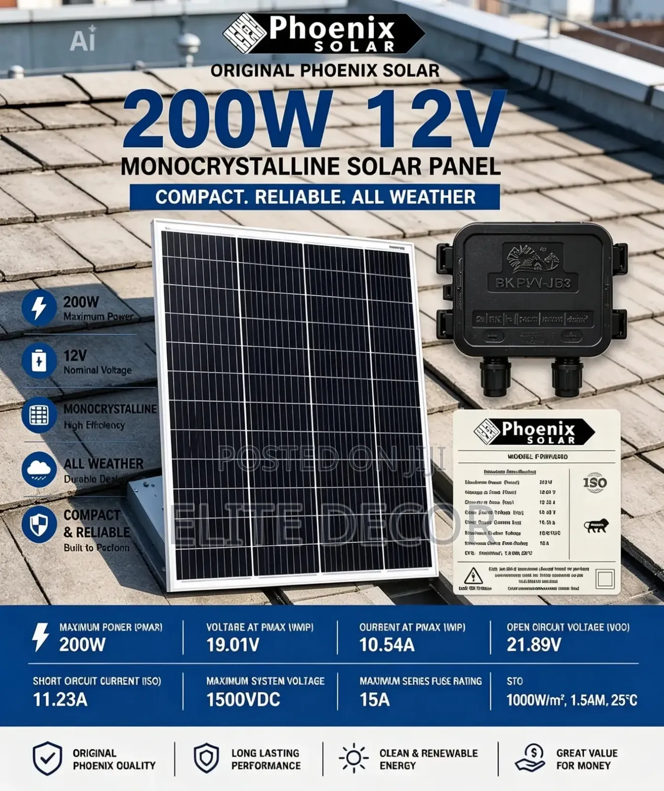Phoenix 200w 12v Monocrystalline Solar Panel – High Efficiency Solar