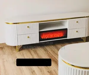 Modern Executive Tv Stand With a Functional Fire Place