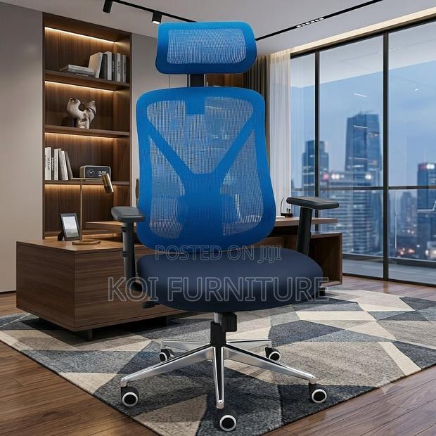 Office Chairs; Ergonomic Office Chair With Blue Style Backrest - thumbnail 4