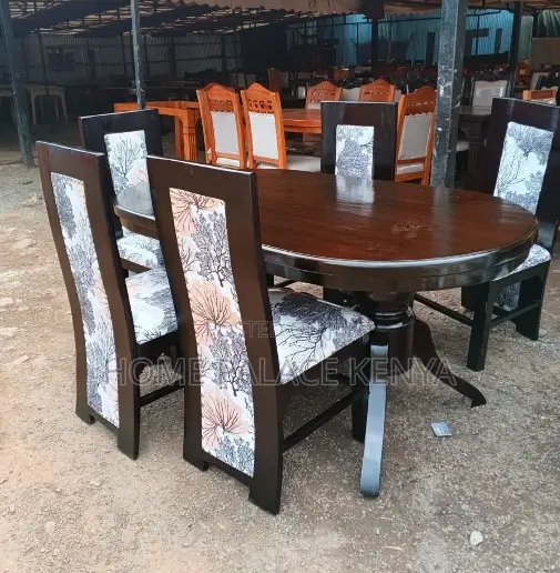 Dining Set: Premium Wood Dining Set With Flowered Fabric Upholstery
