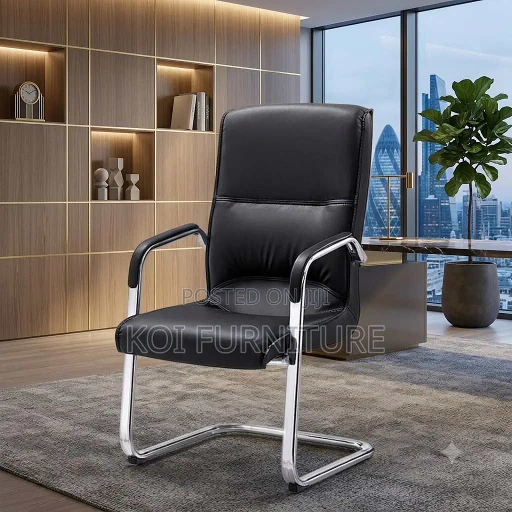 Office Chairs; Leather Visitors Chair With Sled Leg