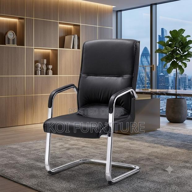 Office Chairs; Leather Visitors Chair With Sled Leg