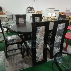Dining Set: Premium Wood Dining Set With Flowered Fabric Upholstery