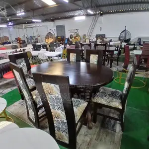 Dining Set: Premium Wood Dining Set With Flowered Fabric Upholstery