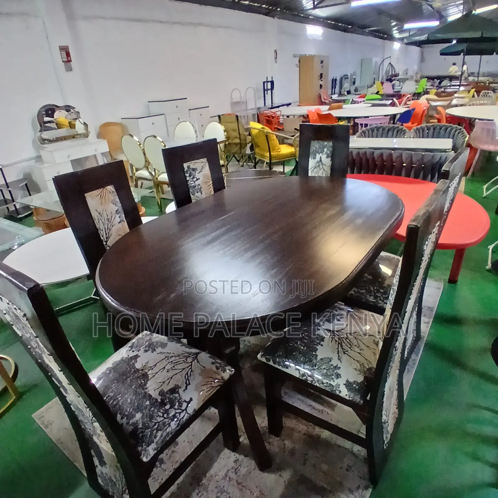 Dining Set: Premium Wood Dining Set With Flowered Fabric Upholstery