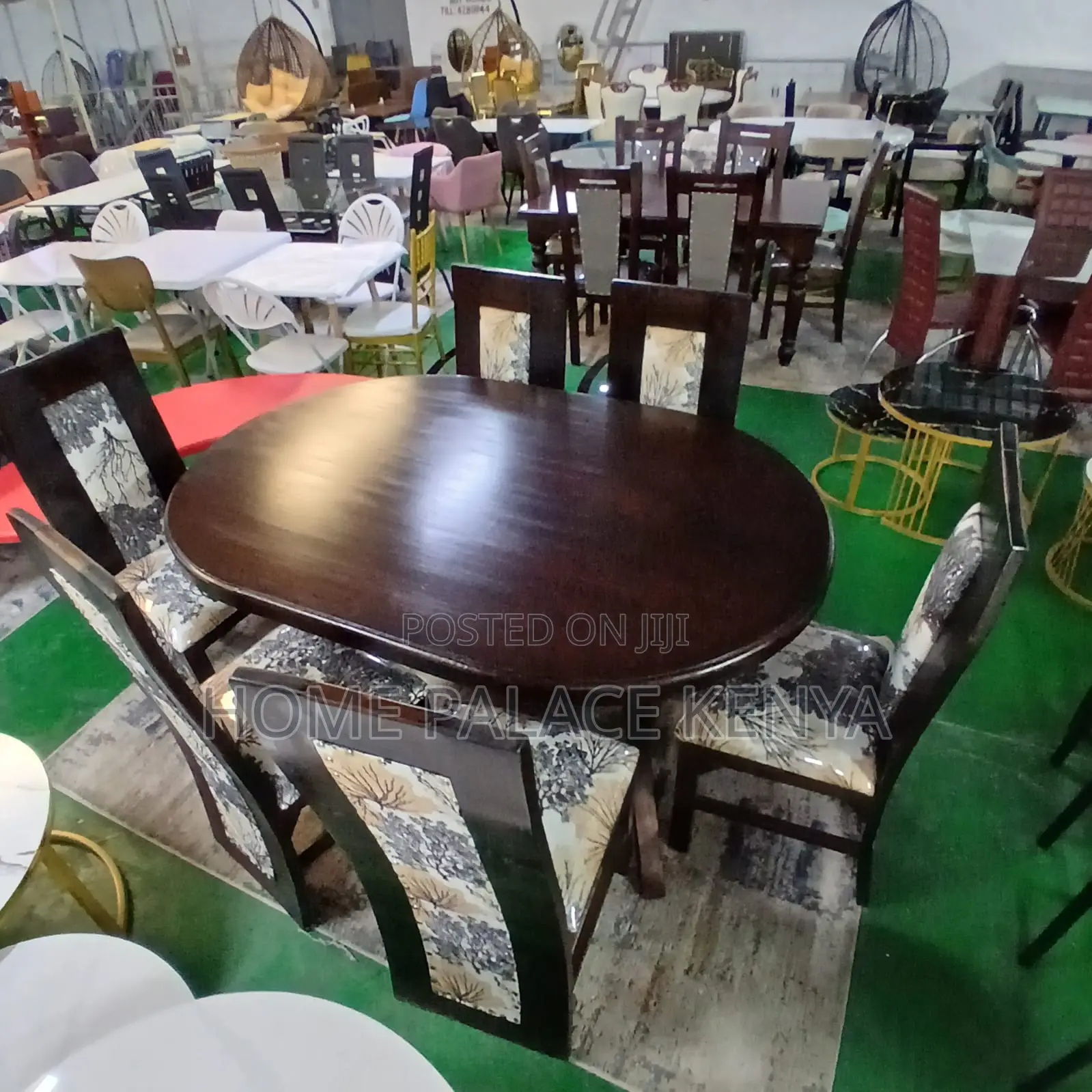 Dining Set: Premium Wood Dining Set With Flowered Fabric Upholstery