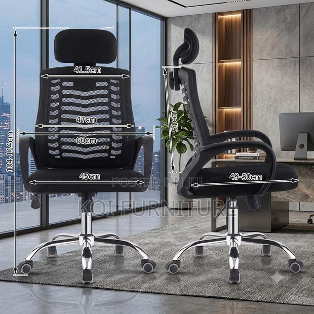 Office Chairs; Ergonomic Headrest Chair With Armrests - thumbnail 4