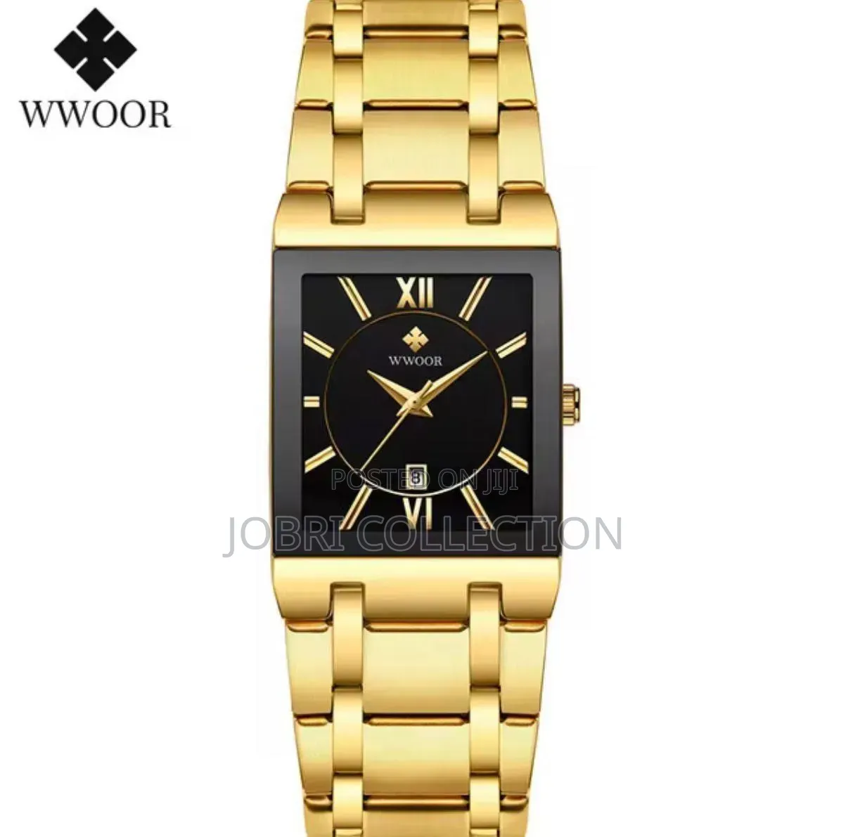 Gold Square Face Mens Stainless Steel Watch