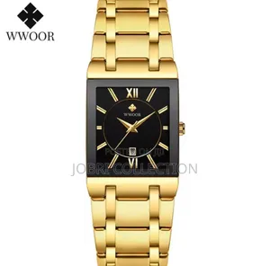 Gold Square Face Mens Stainless Steel Watch